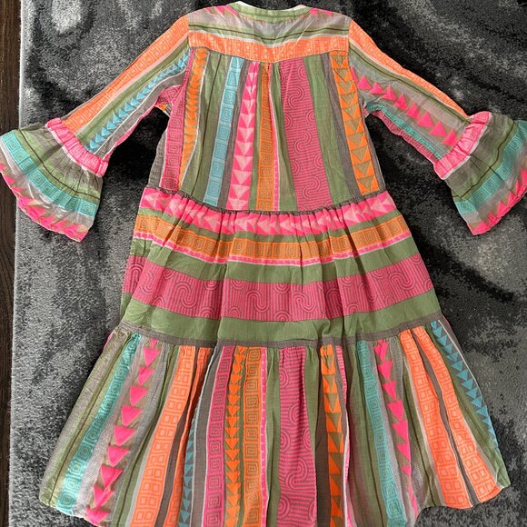 Devotion Twins Ella Embroidered Cotton Multicolor Tunic Mid Dress - Picture 7 of 9